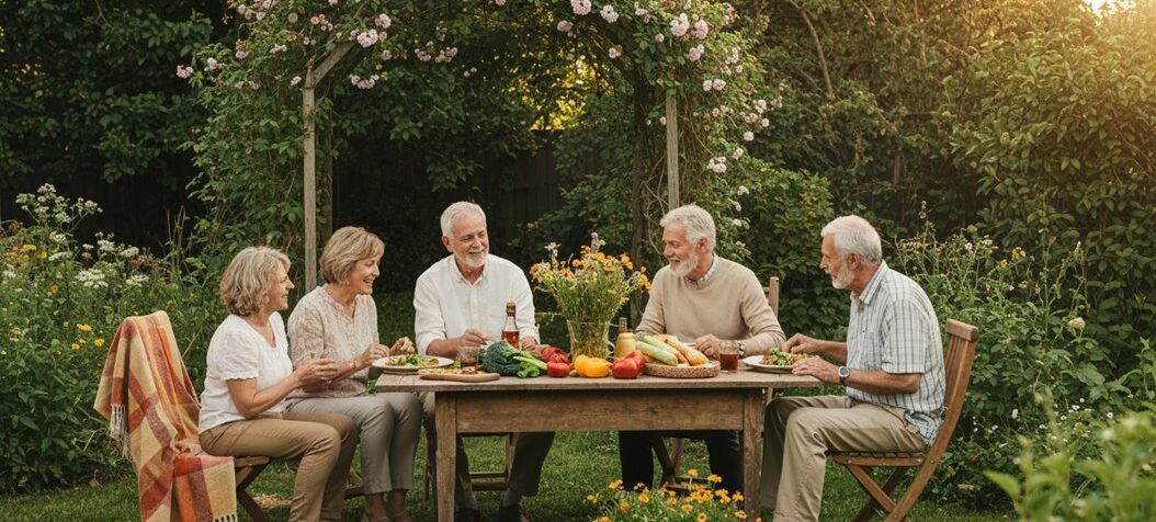 Familientreffen im Garten im Freien