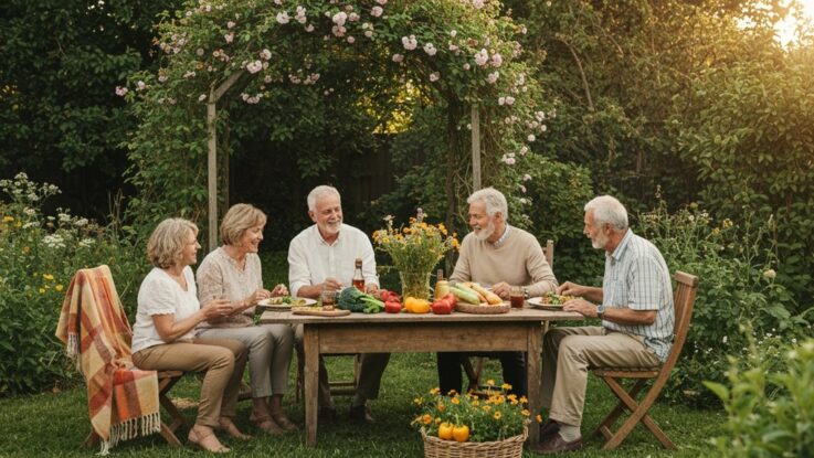 Familientreffen im Garten im Freien
